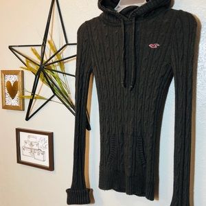 Brown Knit Sweater With Hood
